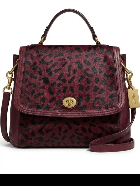 Coach Handbags - ​COACH Limited Edition Park Ocelot Leopard Haircalf Flap Satchel Oxblood F24986